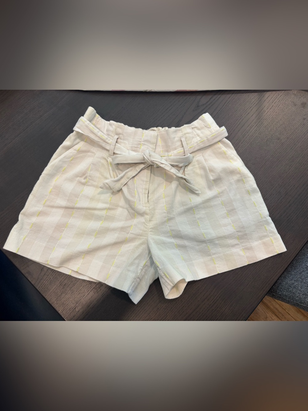 LOFT Cream Stripe Tie-Waist High-Rise Shorts